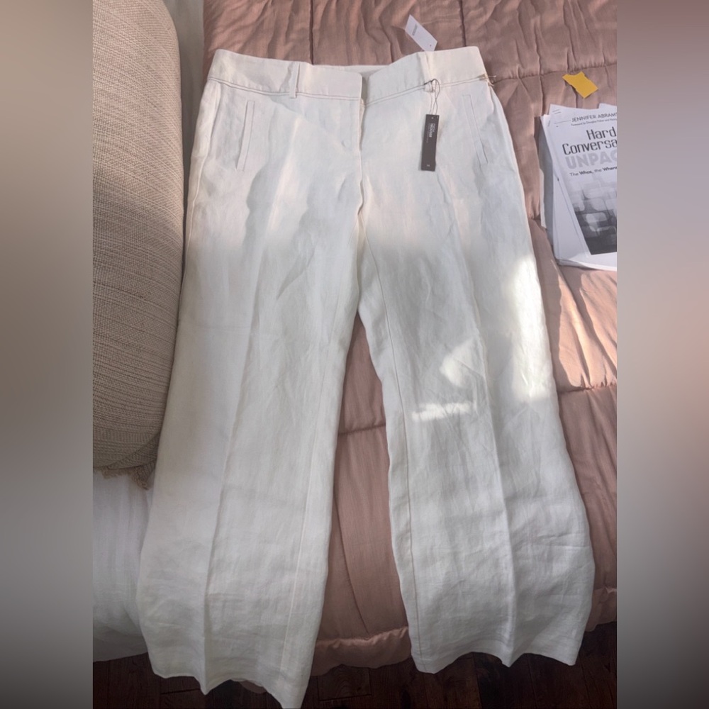 LOFT White Wide-Leg Linen Blend Trousers